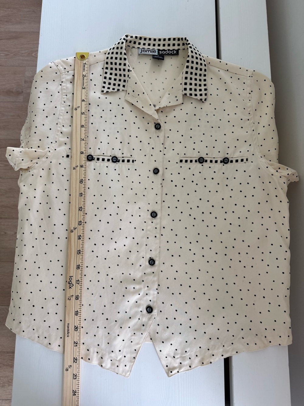 Vintage Jamie Sadock 100% Silk Geometric Polka Dot Button Up Blouse Small - Picture 6 of 9